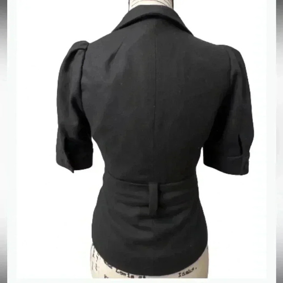 FOREVER 21 BLAZER CAP 3/4 SLEEVE BLACK WOOL  BELTED BLAZER SIZE MEDIUM - Picture 2 of 6